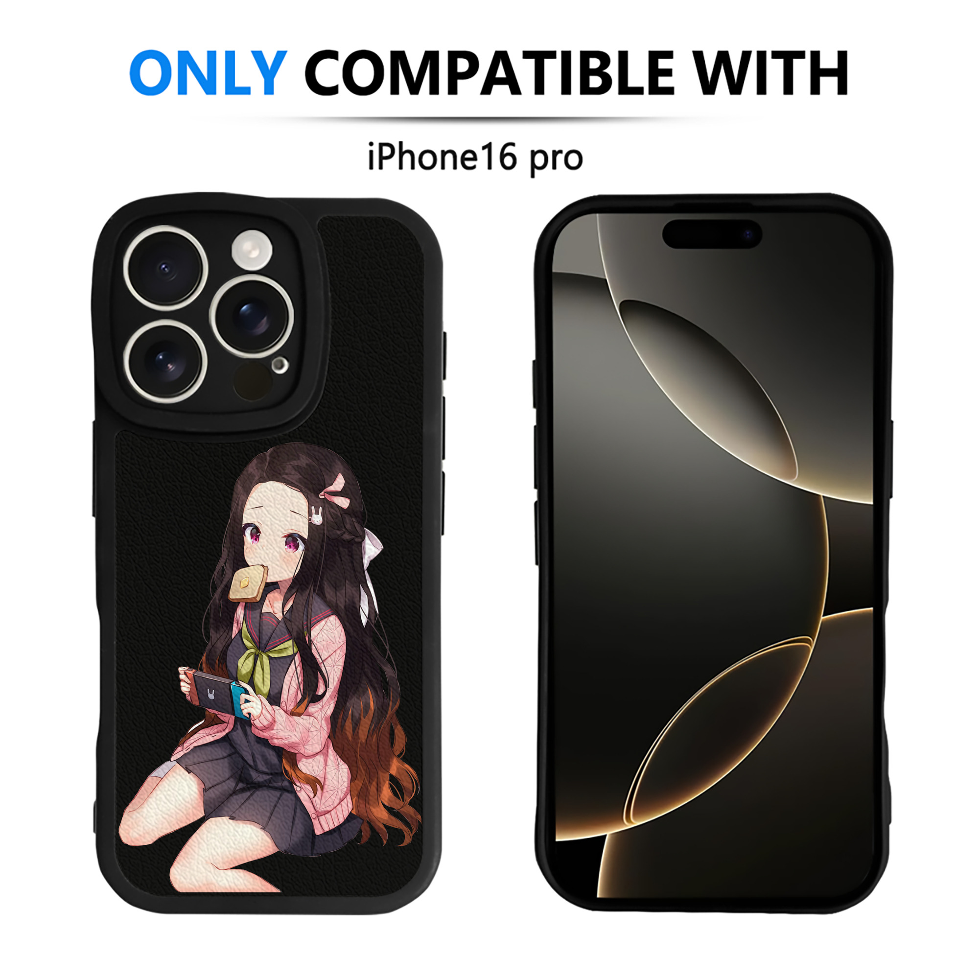 （画像用） 鬼滅の刃（きめつのやいば）竈門 禰󠄀豆子／かまど ねずこ Kamado Nezuko 【iPhone 16シリーズ対応】シリコンスマホケース（レザー調） 材質：シリコン